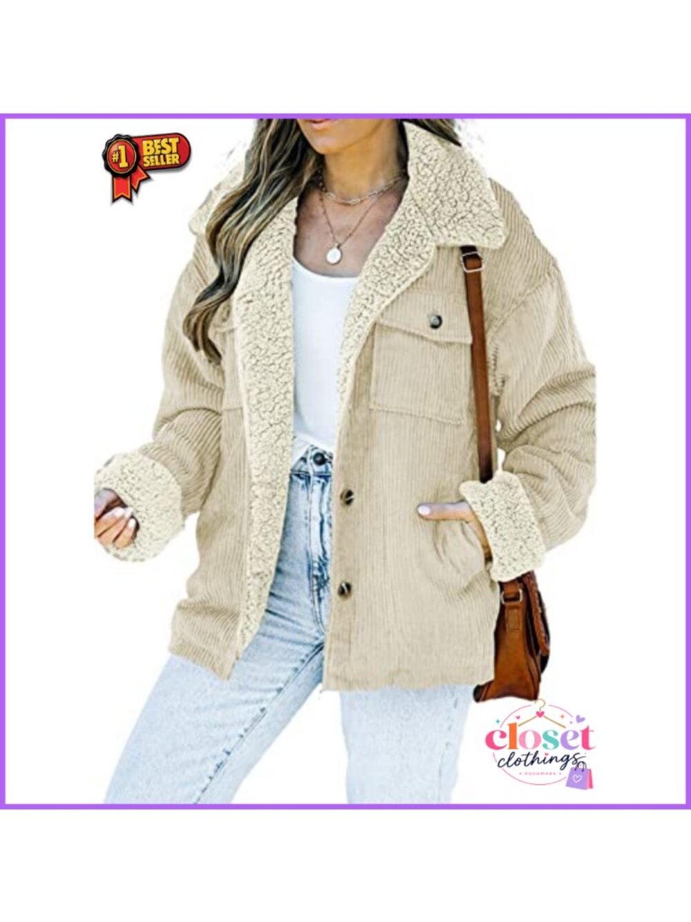 Corduroy Sherpa Lined Jacket Warm Fleece Winter Coat Loose Fit